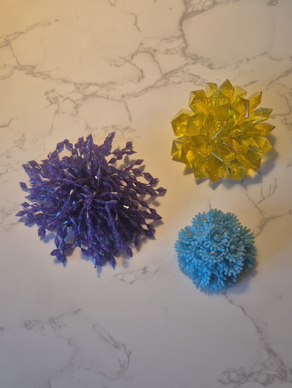 Lot of 3 Vintage 1960s Plastic Beaded Cluster Brooches, Mid-Century Lucite